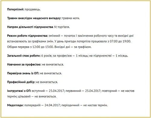 Практика розслідування нещасного випадку з продавцем у торівельній залі Практика розслідування нещасного випадку з продавцем у торівельній залі