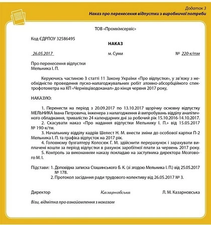 Право працівників аварійно-рятувальних служб на відпустки Наказ про перенесення відпустки