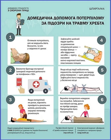 Перша допомога під час травмування хребта Домедична допомога потерпілому за підозри на травму хребта