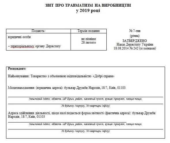 Звіт про травматизм на виробництві зразок заповнення звіту про травматизм на виробництві
