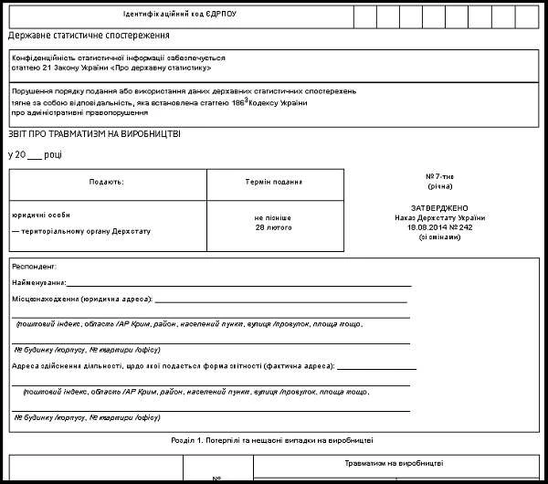 Річний звіт про травматизм скачать бланк звіт про травматизм на виробництві